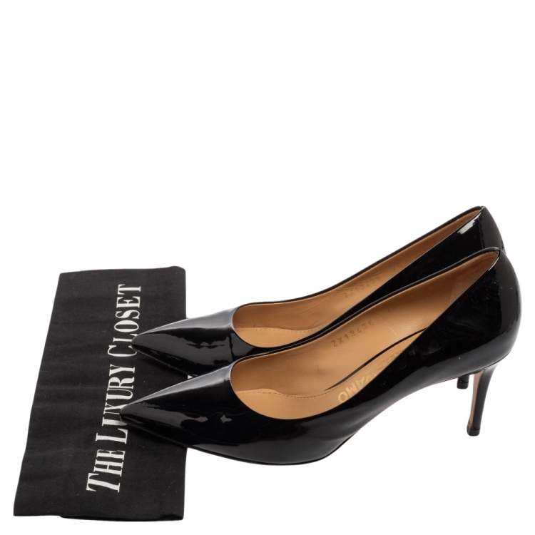 Pre Owned Salvatore Ferragamo Black Patent Leather Pointed Toe Pumps Size 37