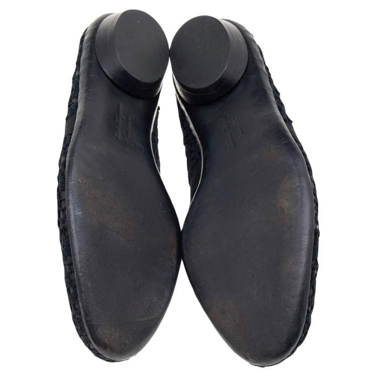 Pre Owned Salvatore Ferragamo Black Lace Ballet Flats Size 38.5