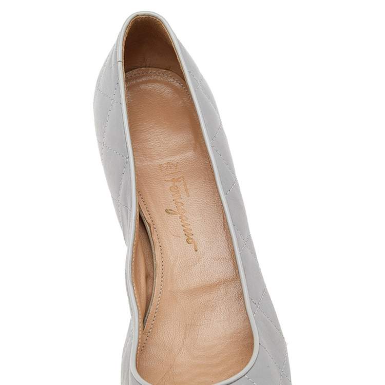 Pre Owned Salvatore Ferragamo Grey Patent Leather And Quilted Leather Block Heel Pumps Size 40.5