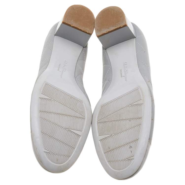 Pre Owned Salvatore Ferragamo Grey Patent Leather And Quilted Leather Block Heel Pumps Size 40.5