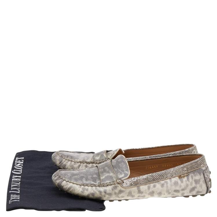 Pre Owned Salvatore Ferragamo Grey Leather Slip on Loafers Size 41.5