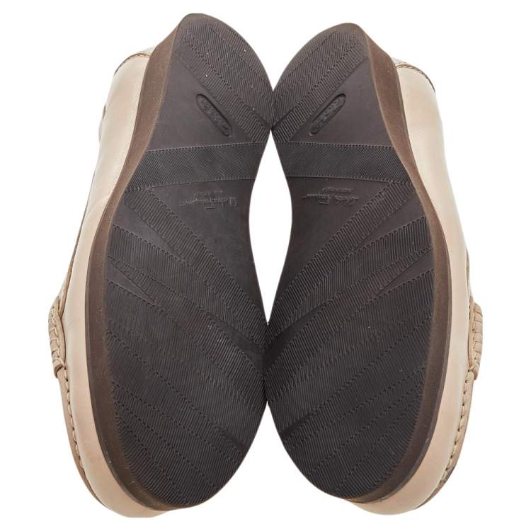 Pre Owned Salvatore Ferragamo Beige Leather Slip on Loafers Size 38.5 