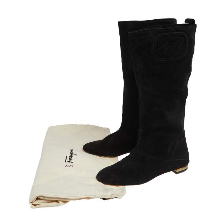 Pre Owned Salvatore Ferragamo Black Suede 'My Sweet' Mid Calf  Boots Size 40