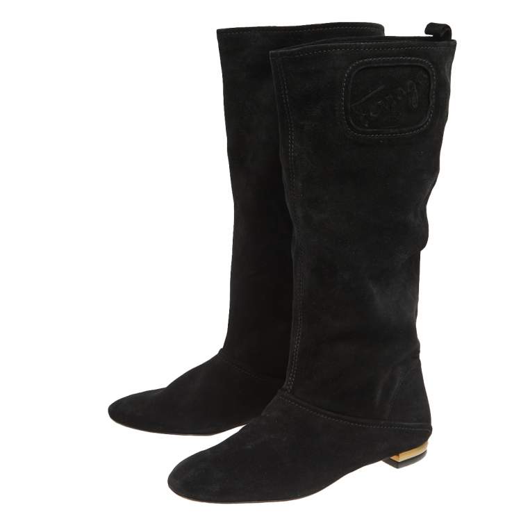 Pre Owned Salvatore Ferragamo Black Suede 'My Sweet' Mid Calf  Boots Size 40