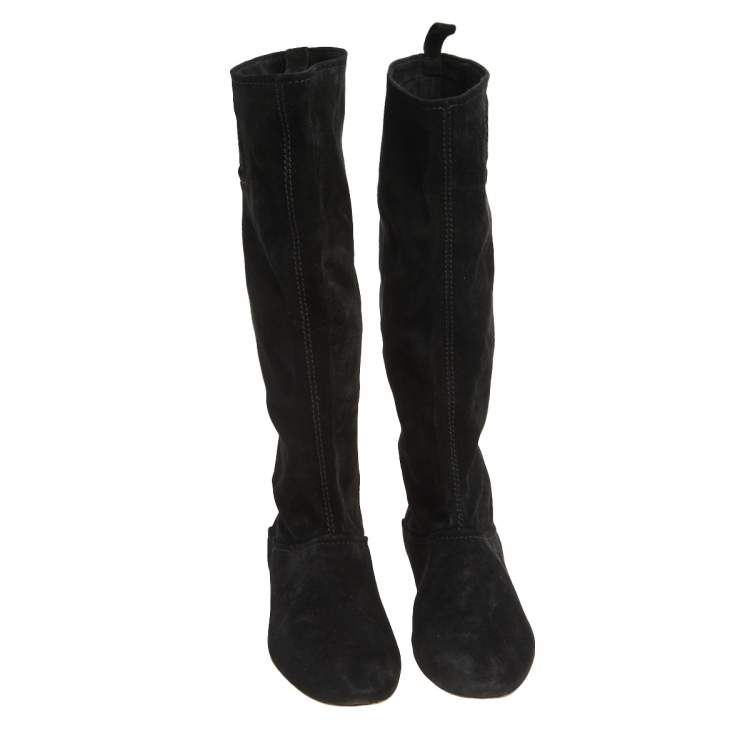 Pre Owned Salvatore Ferragamo Black Suede 'My Sweet' Mid Calf  Boots Size 40