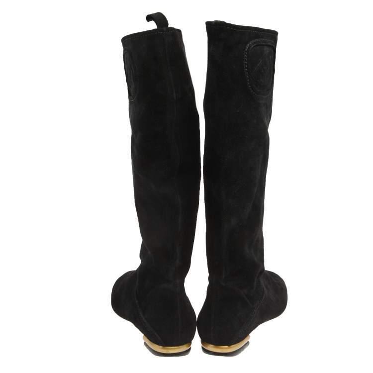 Pre Owned Salvatore Ferragamo Black Suede 'My Sweet' Mid Calf  Boots Size 40