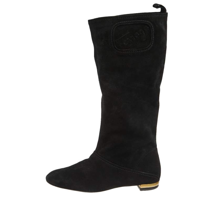 Pre Owned Salvatore Ferragamo Black Suede 'My Sweet' Mid Calf  Boots Size 40