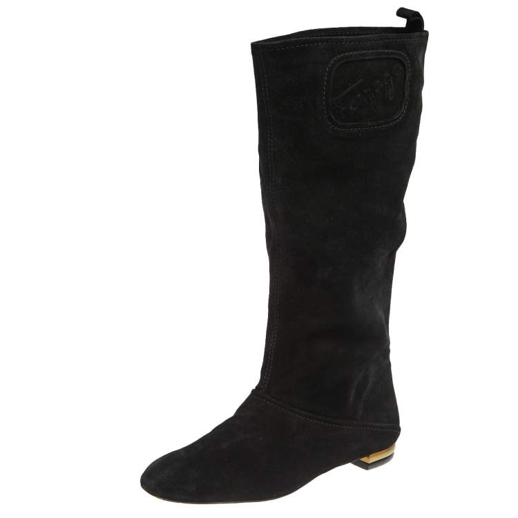 Pre Owned Salvatore Ferragamo Black Suede 'My Sweet' Mid Calf  Boots Size 40