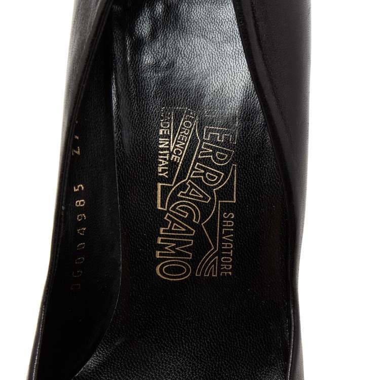 Pre Owned Salvatore Ferragamo Black Leather Wedge Pumps Size 39 