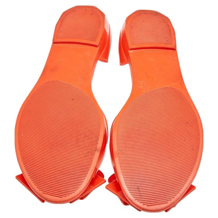 Pre Owned Salvatore Ferragamo Orange Rubber Bow D'orsay Flats Size 40.5