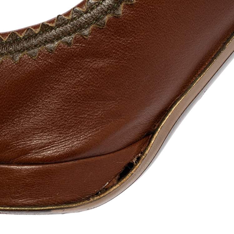 Pre Owned Salvatore Ferragamo Brown Leather Platform Pumps Size 39