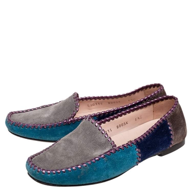مملوكة مسبقًا Salvatore Ferragamo Multicolor Suede Slip On Loafers Size 37.5