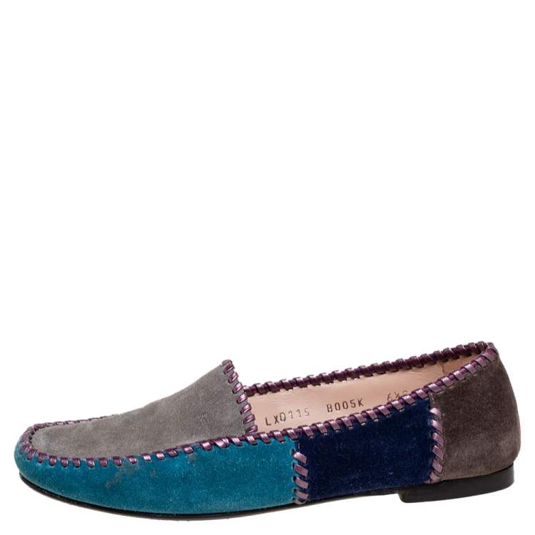 مملوكة مسبقًا Salvatore Ferragamo Multicolor Suede Slip On Loafers Size 37.5