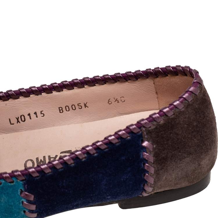 مملوكة مسبقًا Salvatore Ferragamo Multicolor Suede Slip On Loafers Size 37.5