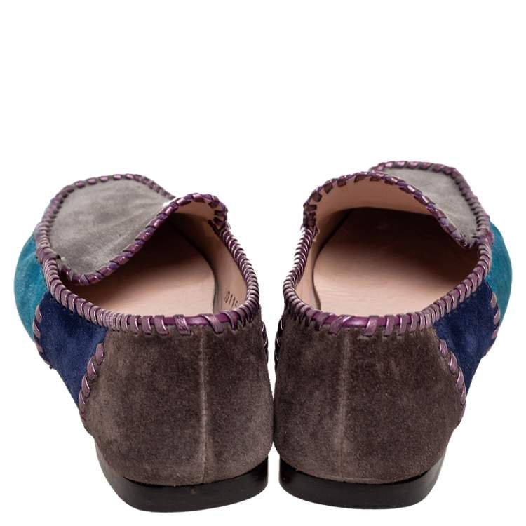 مملوكة مسبقًا Salvatore Ferragamo Multicolor Suede Slip On Loafers Size 37.5