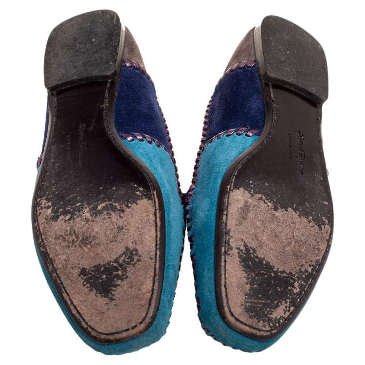 مملوكة مسبقًا Salvatore Ferragamo Multicolor Suede Slip On Loafers Size 37.5