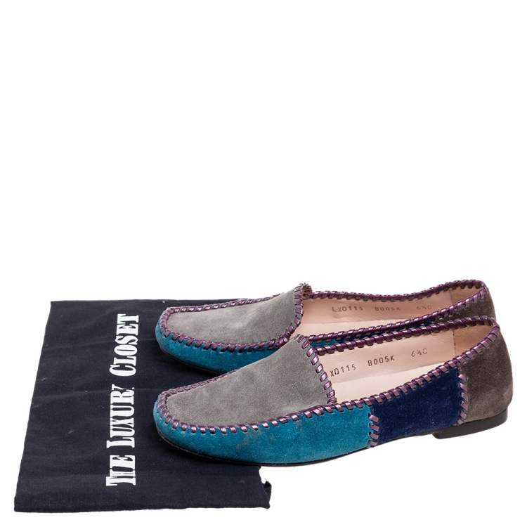 مملوكة مسبقًا Salvatore Ferragamo Multicolor Suede Slip On Loafers Size 37.5
