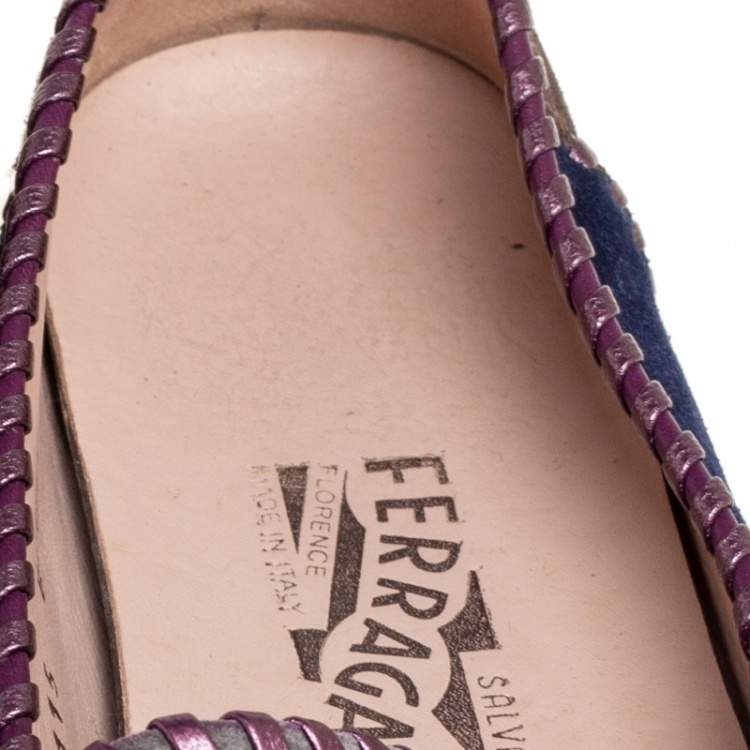 مملوكة مسبقًا Salvatore Ferragamo Multicolor Suede Slip On Loafers Size 37.5
