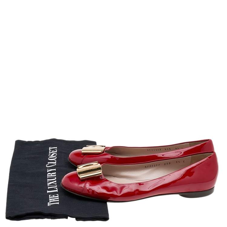 Pre Owned Salvatore Ferragamo Red Patent Leather Sun Ballet Flats Size 40