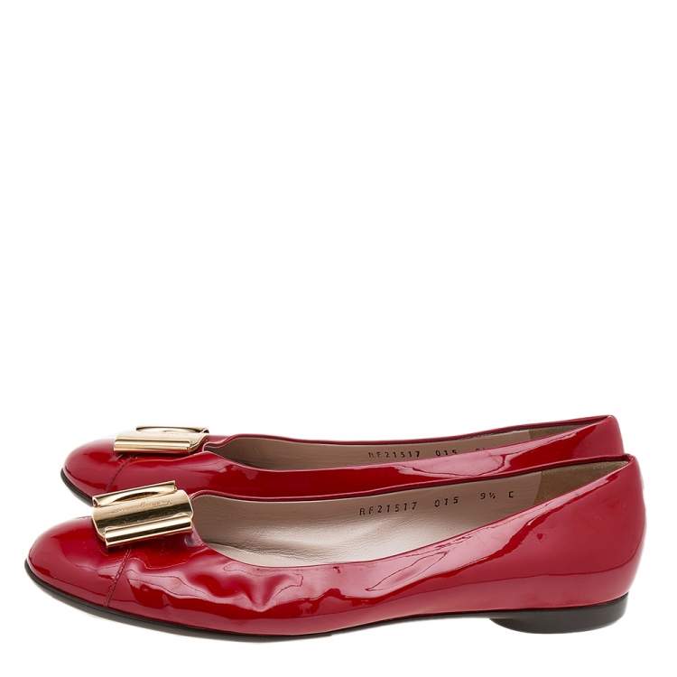 Pre Owned Salvatore Ferragamo Red Patent Leather Sun Ballet Flats Size 40