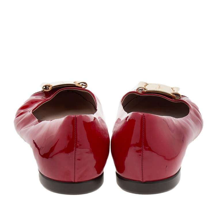 Pre Owned Salvatore Ferragamo Red Patent Leather Sun Ballet Flats Size 40