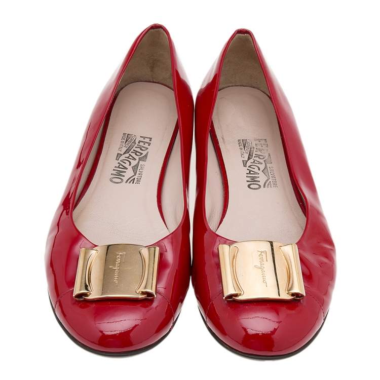 Pre Owned Salvatore Ferragamo Red Patent Leather Sun Ballet Flats Size 40