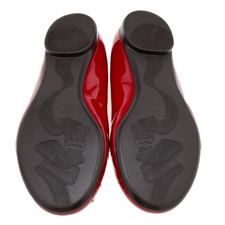 Pre Owned Salvatore Ferragamo Red Patent Leather Sun Ballet Flats Size 40