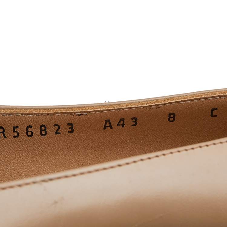 Pre Owned Salvatore Ferragamo Beige Leather Buckle Block Heel Pumps Size 38.5