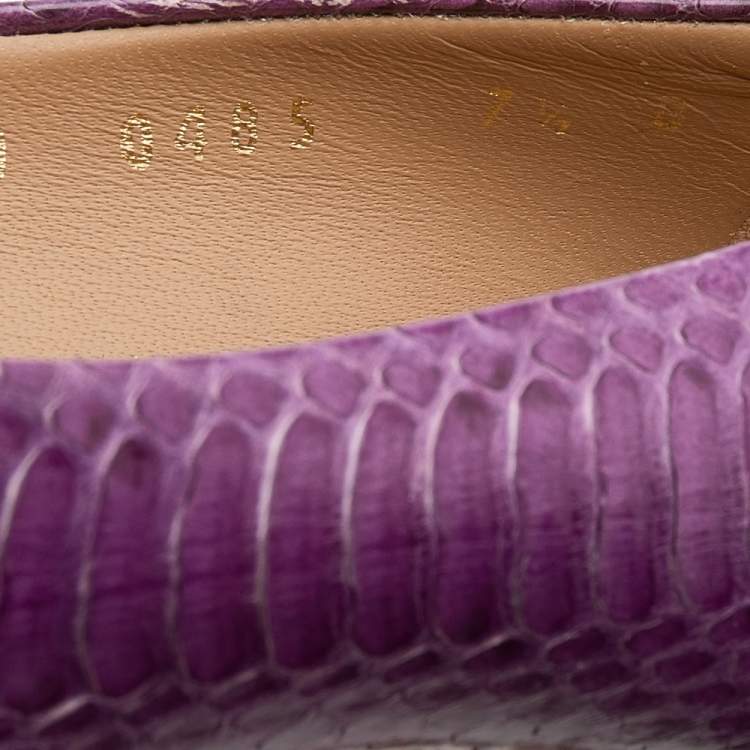 Pre Owned Salvatore Ferragamo Purple Water Snake Pimpa Vara Bow Pumps Size 38