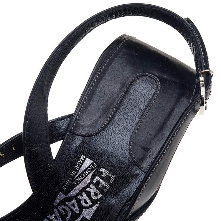 Pre Owned Salvatore Ferragamo Black Leather Wedge Sandals Size 40