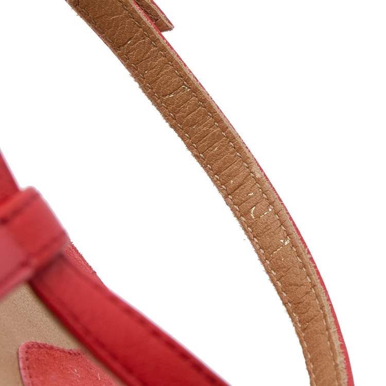 Pre Owned Salvatore Ferragamo Burnt Orange Leather Ankle Strap Wedge Sandals Size 40.5