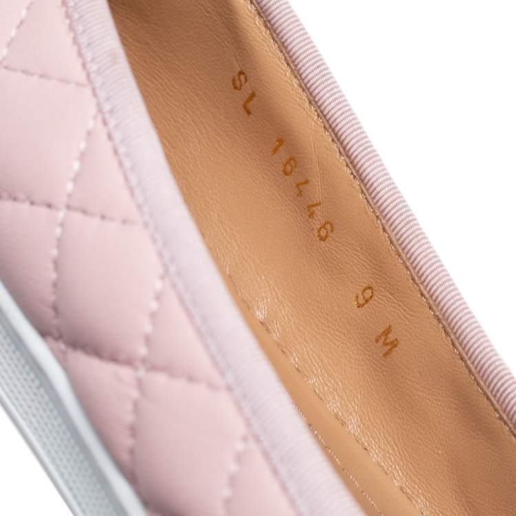 Pre Owned Salvatore Ferragamo Pink Quilted and Patent Leather Varina Bow Slip-On Sneakers Size 39.5