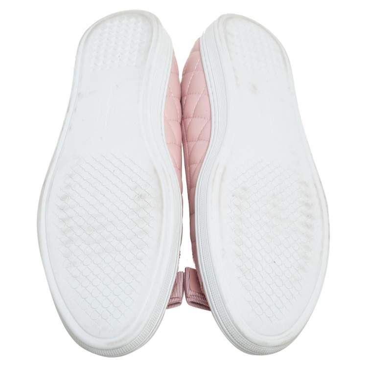 Pre Owned Salvatore Ferragamo Pink Quilted and Patent Leather Varina Bow Slip-On Sneakers Size 39.5