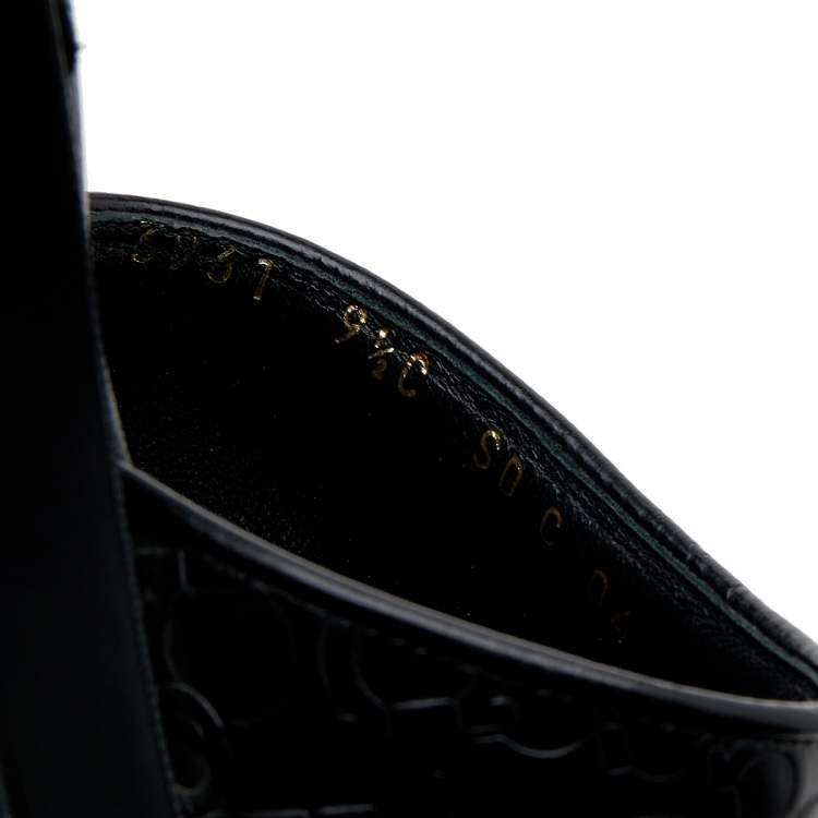 Pre Owned Salvatore Ferragamo Black Gancini Embossed Leather Slide Sandals Size 40