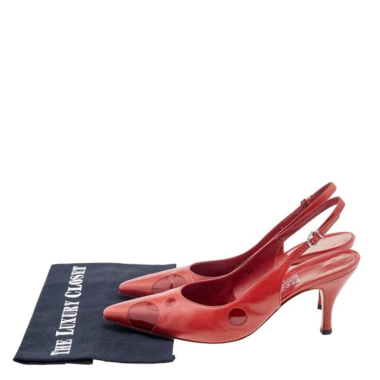 Pre Owned Salvatore Ferragamo Red Patent and Leather Pointed Toe Slingback Sandals Size 40