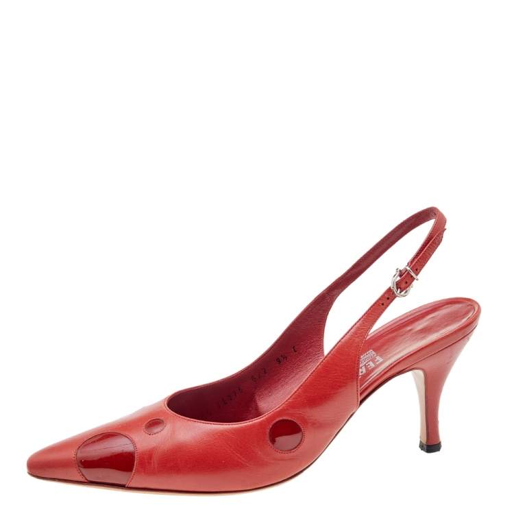 Salvatore Ferragamo Red Patent and Leather Pointed Toe Slingback Sandals  Size 40 Salvatore Ferragamo