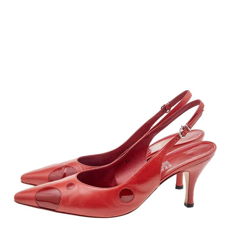 Pre Owned Salvatore Ferragamo Red Patent and Leather Pointed Toe Slingback Sandals Size 40
