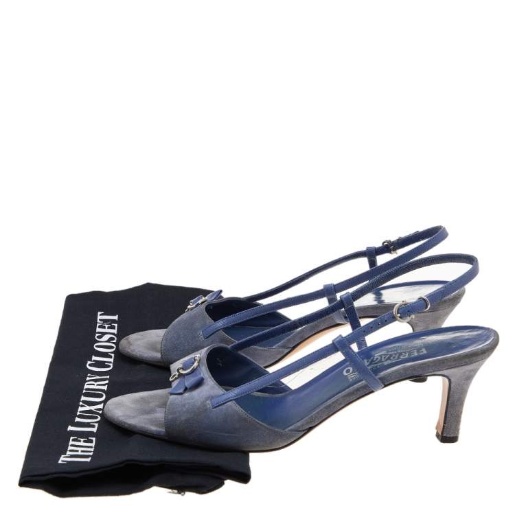 Pre Owned Salvatore Ferragamo Blue Suede and Leather Slingback Sandals Size 40