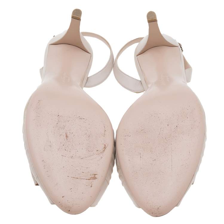 Pre Owned Salvatore Ferragamo Beige Leather Peep Toe Slingback Sandals Size 40