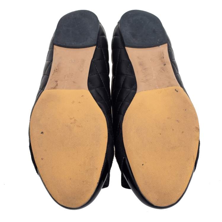 Pre Owned Salvatore Ferragamo Black Patent and Leather Vara Bow Ballet Flats Size 38.5