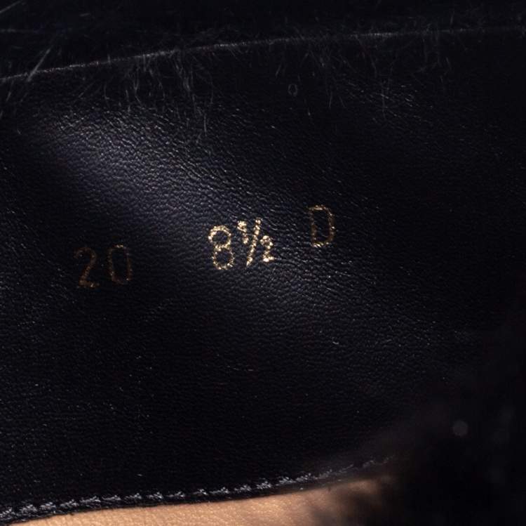Pre Owned Salvatore Ferragamo Black Leather And Fur Trim Lapo Tall Combat Boots Size 39