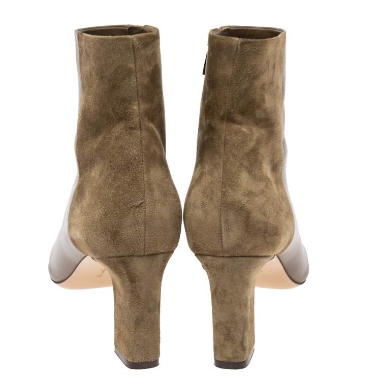 Pre Owned Salvatore Ferragamo Olive Green/Brown Suede and Leather Ankle Boots Size 39.5