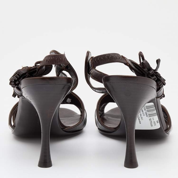 Pre Owned Salvatore Ferragamo Dark Brown Croc Embossed Leather Slingback Sandals Size 40