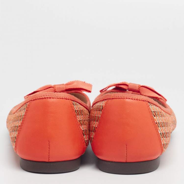 Pre Owned Salvatore Ferragamo Tri-Color Woven Straw and Leather Bow Ballet Flats Size 40.5