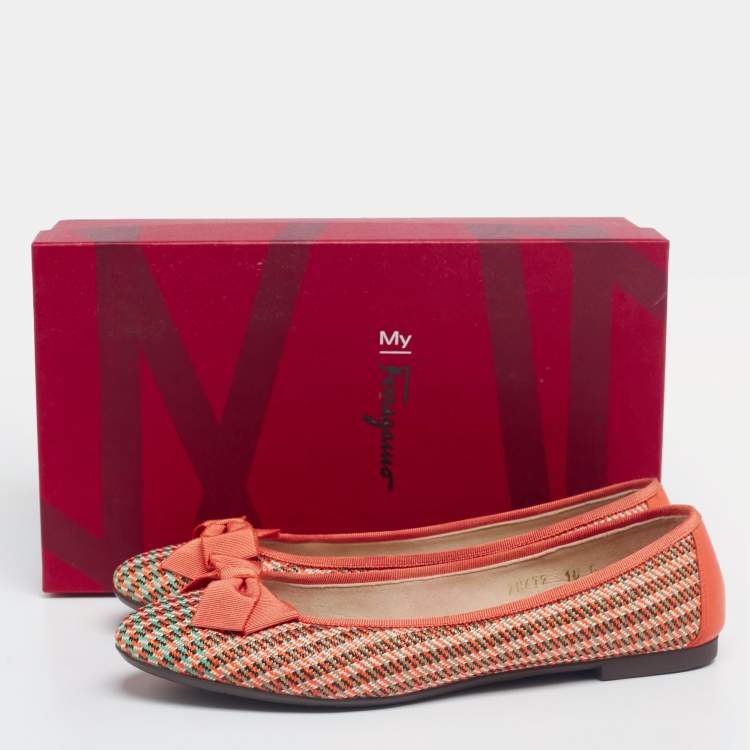 Pre Owned Salvatore Ferragamo Tri-Color Woven Straw and Leather Bow Ballet Flats Size 40.5