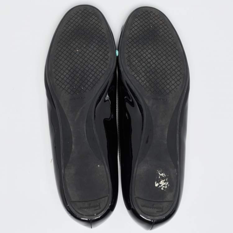 Pre Owned Salvatore Ferragamo Black Patent Leather Ballet Flats Size 39.5
