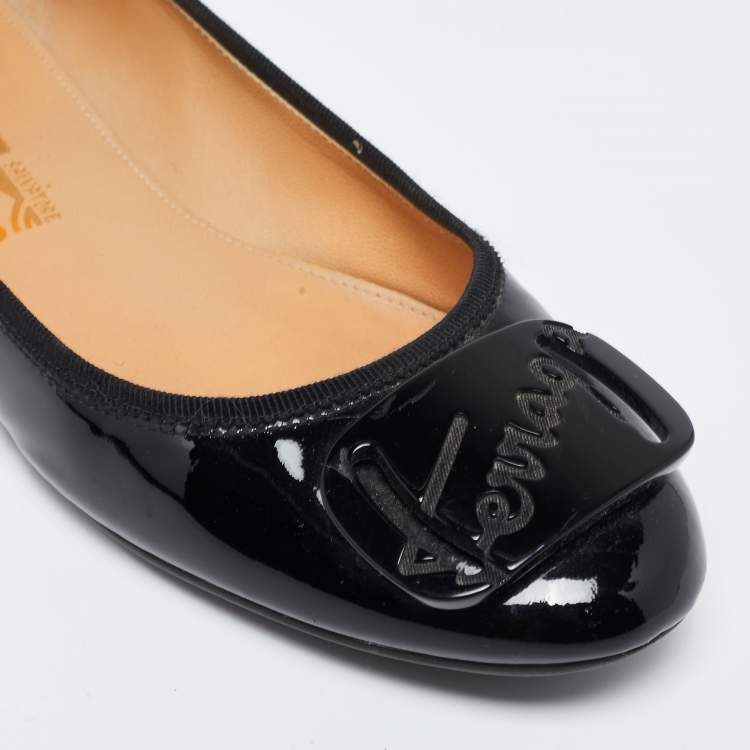 Pre Owned Salvatore Ferragamo Black Patent Leather Ballet Flats Size 39.5