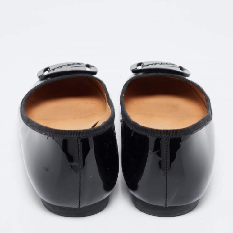 Pre Owned Salvatore Ferragamo Black Patent Leather Ballet Flats Size 39.5