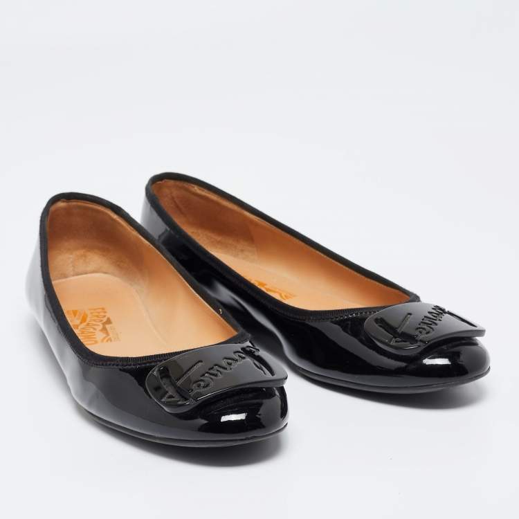 Pre Owned Salvatore Ferragamo Black Patent Leather Ballet Flats Size 39.5
