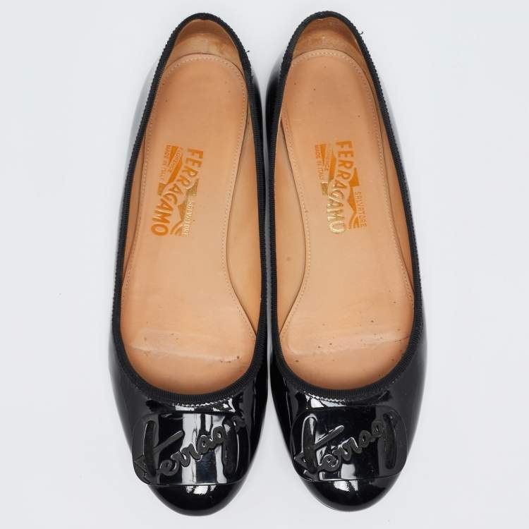 Pre Owned Salvatore Ferragamo Black Patent Leather Ballet Flats Size 39.5